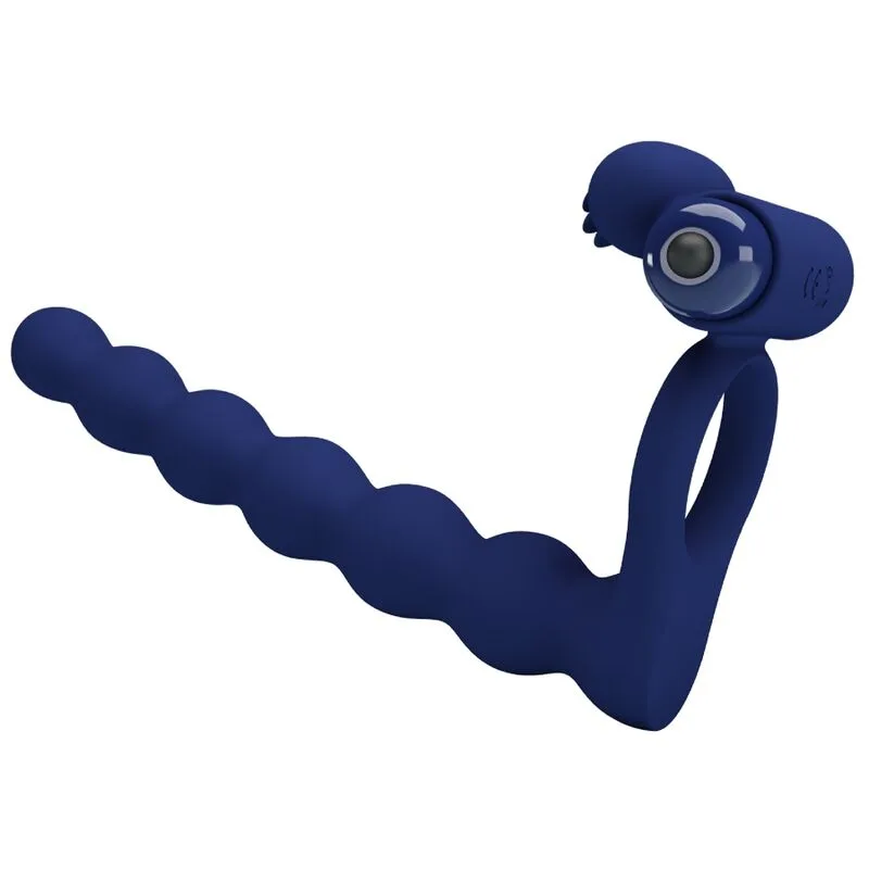 Pretty Love - Ajmal Vibrating Penis Ring with Anal Plug – Blue