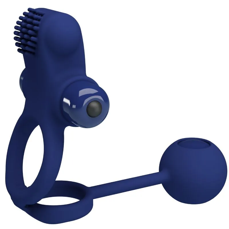 Pretty Love - Remington Dual Vibrating Couples Ring with Plug – Blue