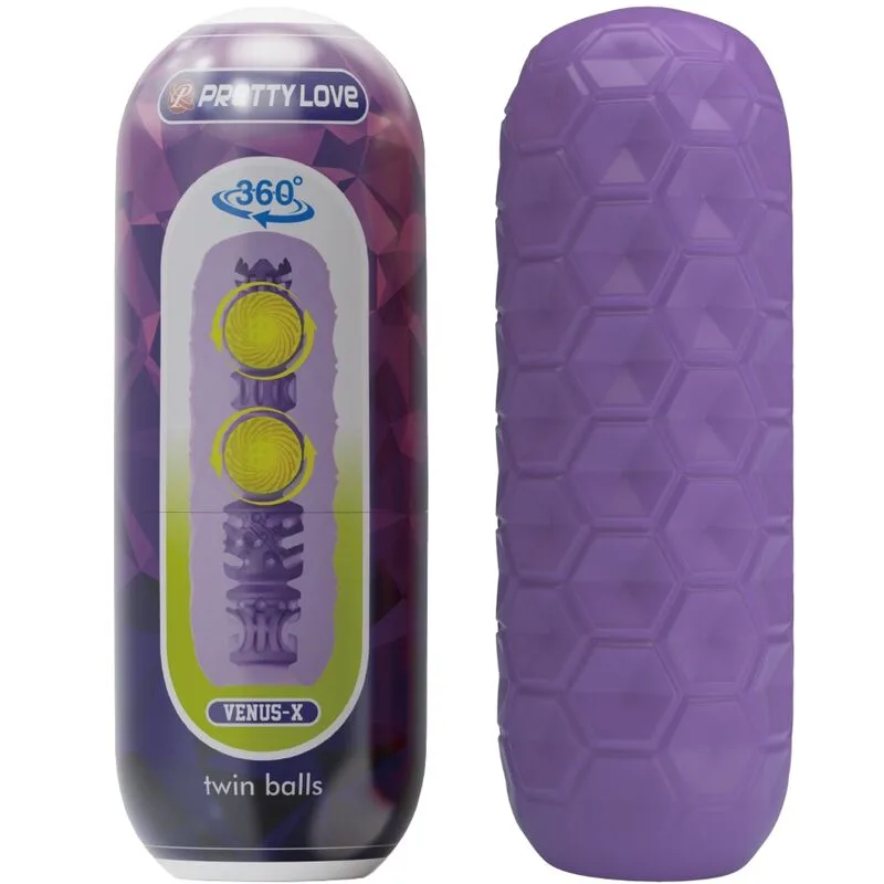 Pretty Love Twin Balls Male Masturbator - Dual Internal Stimulation Sleeve - Purple