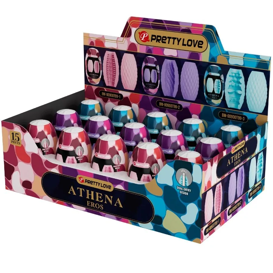 Pretty Love Athena Eros Pack 15 Assorted Male Masturbators – Variety Stimulation Egg Set