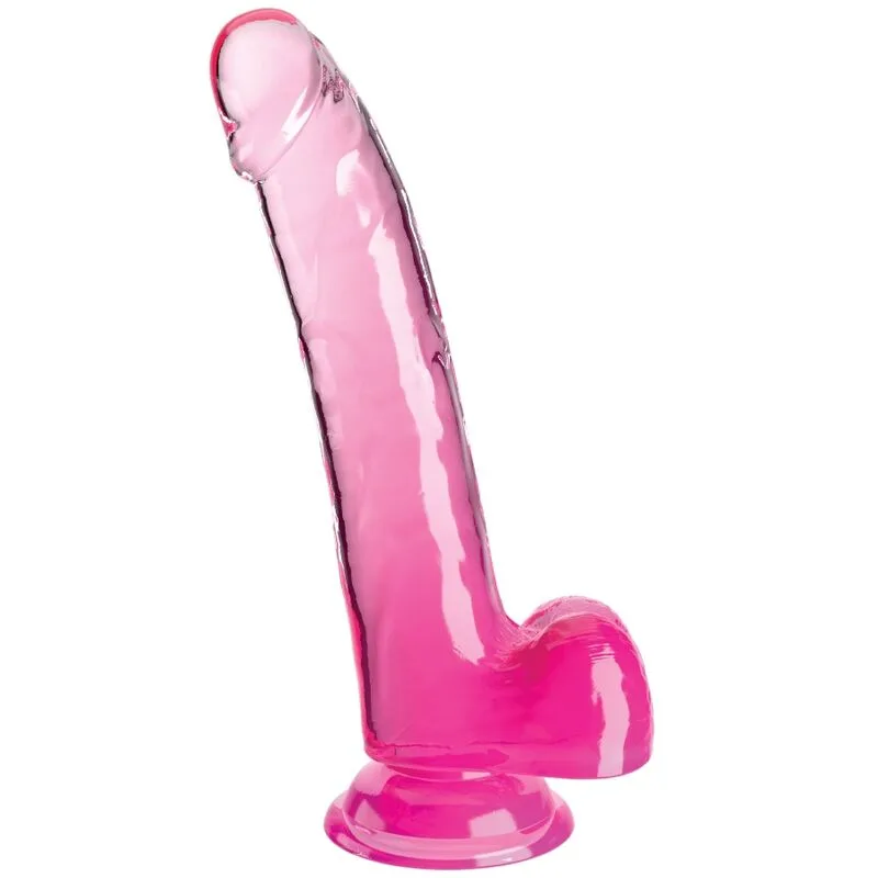 King Cock Clear Realistic Dildo with Testicles - 20.3 cm Insertable Length - Pink