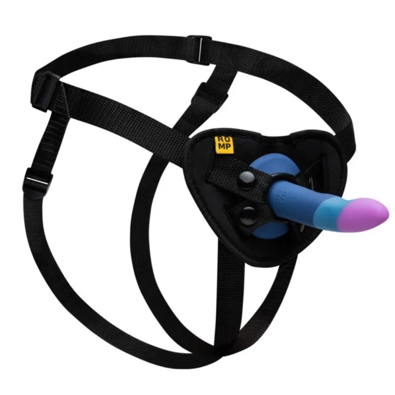 Romp - Piccolo Adjustable Strap-On Harness with Tricolor Silicone Dildo and Suction Cup Base, 14 cm