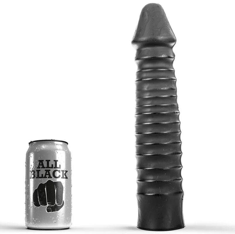 All Black Ribbed Dildo 26 cm – Stor PVC-njutningsleksak för djup stimulering