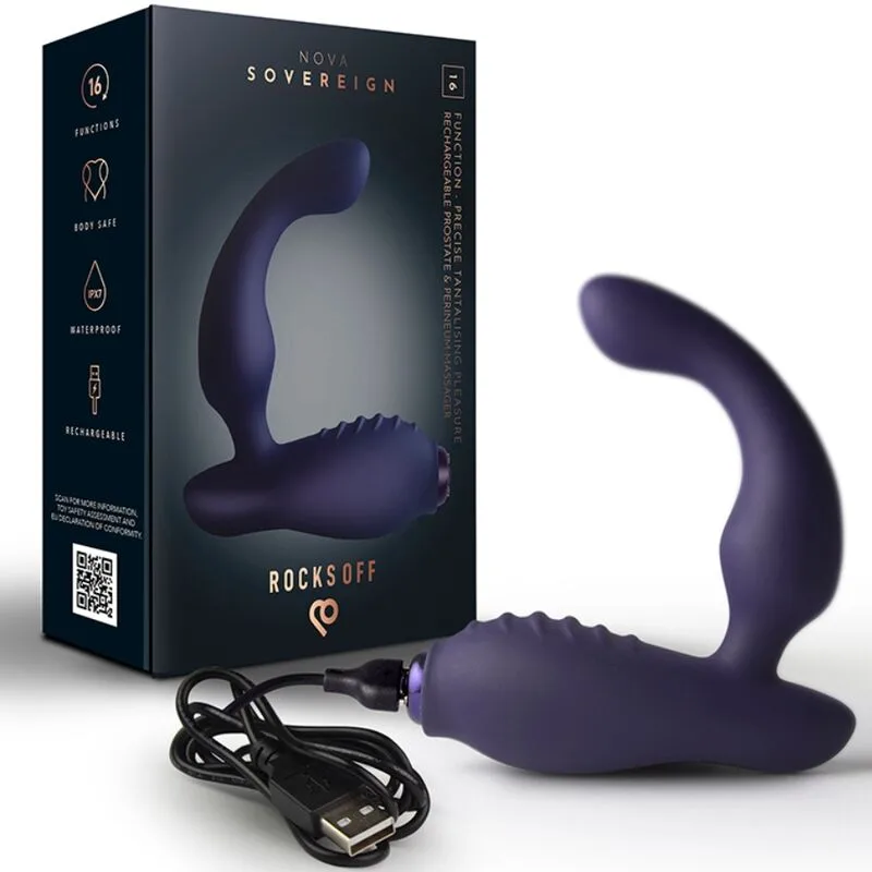 Rocks-Off Nova Sovereign Rechargeable Prostate & Perineum Massager - 16 Functions - Blue