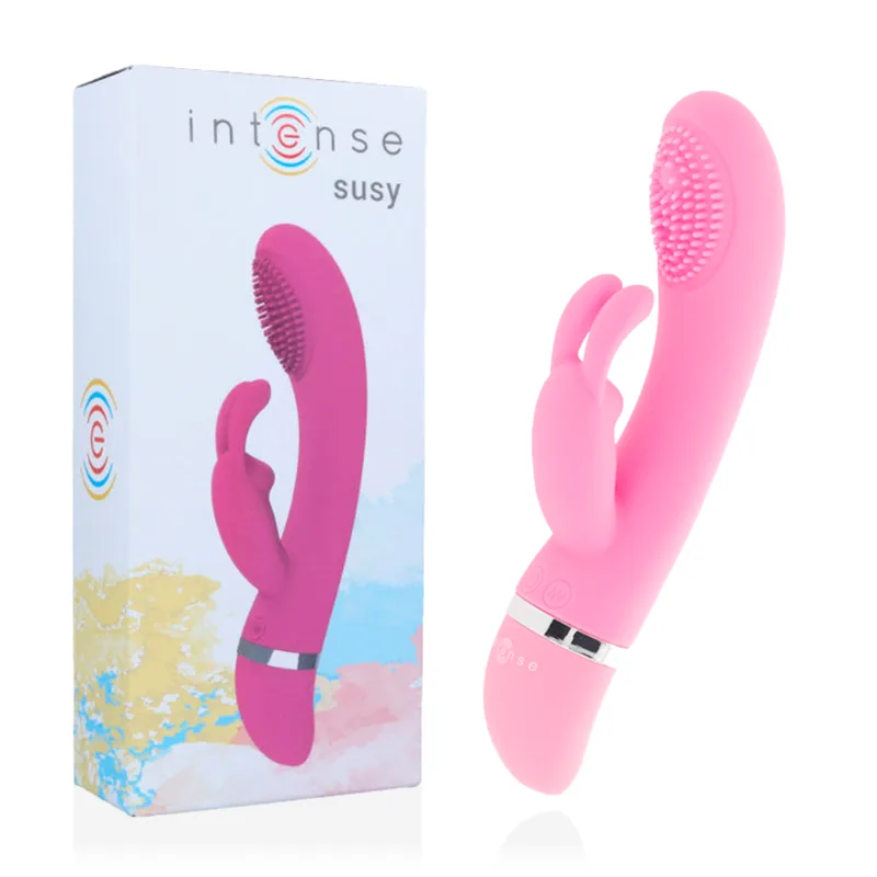 Intense Susy Oscillerande Silikon Rabbit Vibrator – Dubbelmotorisk Klitoral- och Inre Stimulator i Rosa