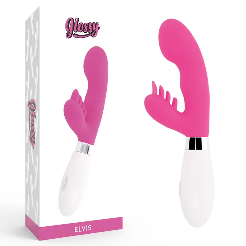 Glossy - Rabbit Elvis Rosa Dubbelmotors Vibrerande Massager