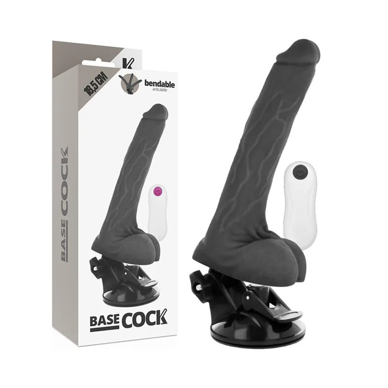 Basecock Realistisk Ledfästad Fjärrstyrd Vibrerande Dildo – Svart – 18,5 cm x 4 cm