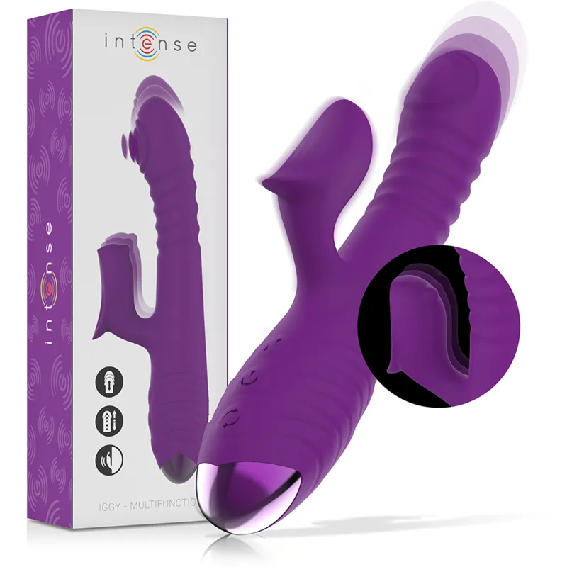 Intense - Iggy Multifunktionell Uppladdningsbar Vibrator med Upp & Ner-rörelse och Klitorisstimulator – Lila