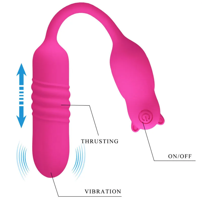 Pretty Love Nobikuma Silicone Vibrerande Bullet med Thrustingfunktioner – Rosa
