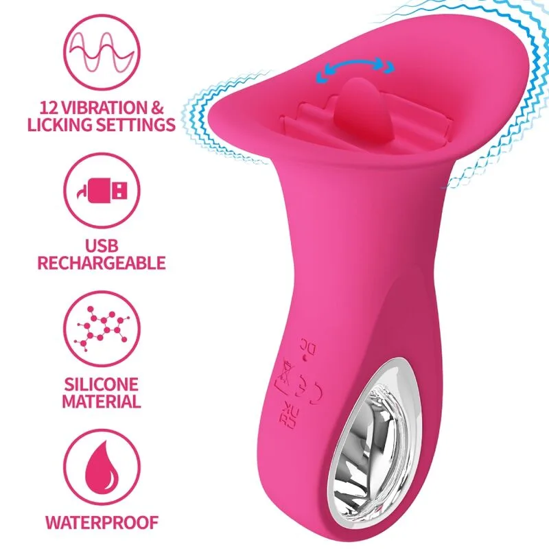 Pretty Love Clyde Oral Stimulator Vibrating Tongue Massager - 12 Vibration Modes Pink
