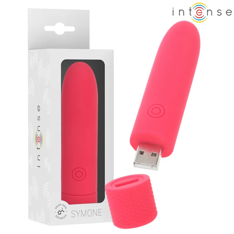 Intense - Symone USB-uppladdningsbar vibrerande bullet | 8 vibrationsmönster | Röd | 10 x 2,2 cm