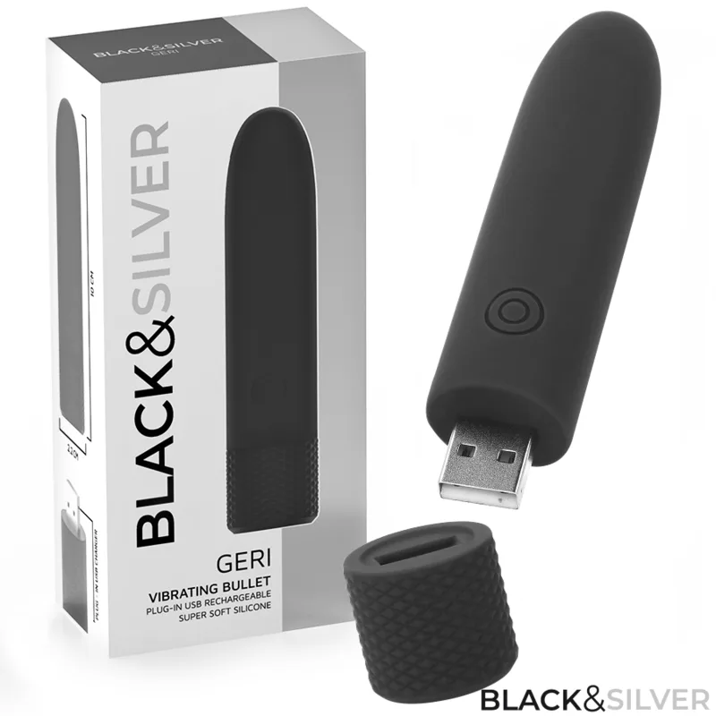Black & Silver - Geri USB Rechargeable Vibrating Bullet | 8 Vibration Modes | Black | 10 x 2.2 cm