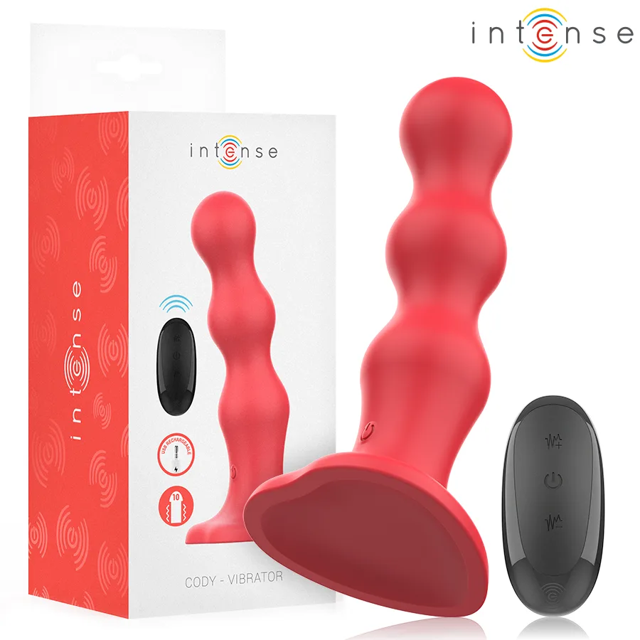 Intense - Cody Texturerad Vibrator med Sugkopp & Trådlös Fjärrkontroll – Röd