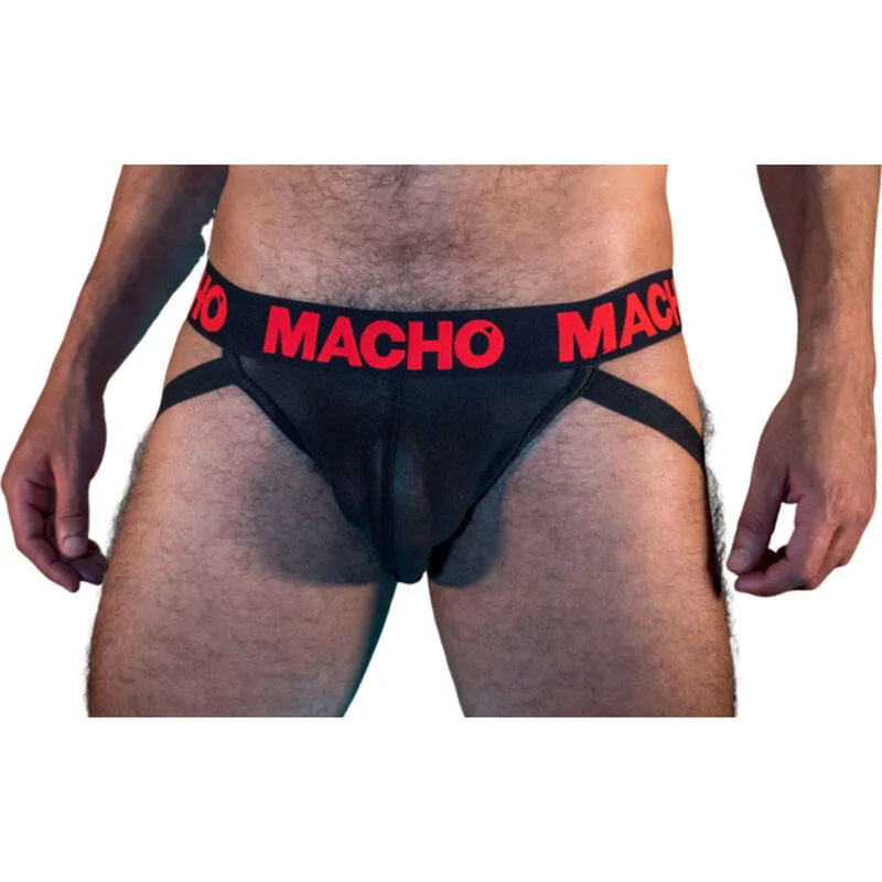 Macho MX26X2 Halvtransparent Elastisk Jockstrap – Svart/Röd, Storlek XL