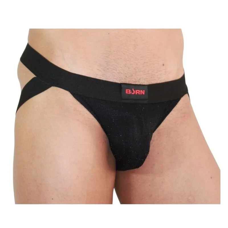 BURN 003 Jock Shiny Herrjockstrap – Svart, Storlek XL
