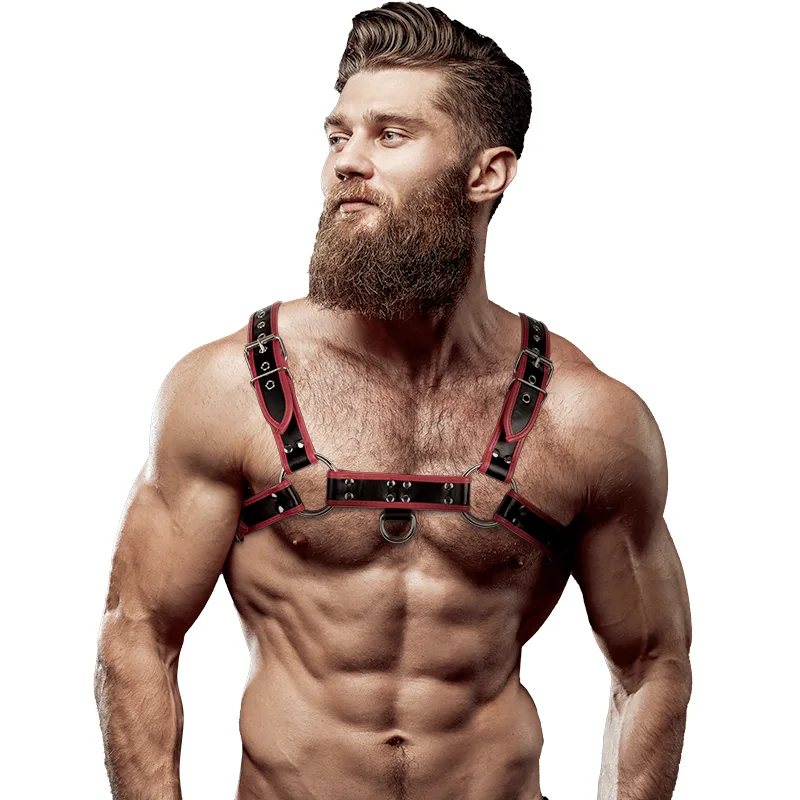Fetish Submissive Attitude - Bröstsele i Eco-Läder för Män | Svart & Röd