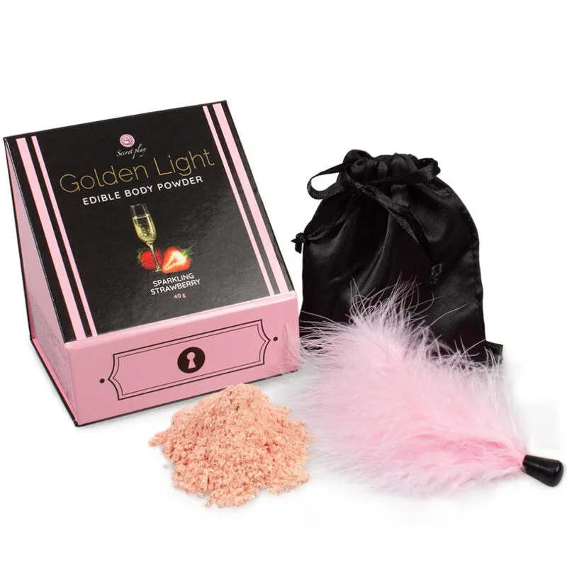 Secretplay - Golden Light Kit Sparkling Strawberry Edible Body Powder & Feather Tickler