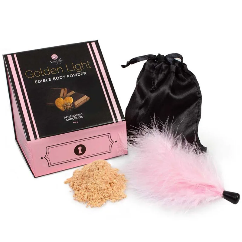 Secretplay - Golden Light Kit Aphrodisiac Edible Body Powder in Chocolate, Cinnamon & Ginger with Feather Tickler