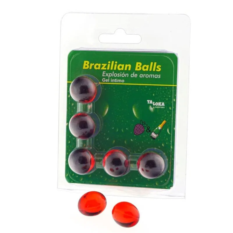 Taloka - 5 Brasilianska Massagebollar Jordgubb & Champagne Intimt Smörjmedel i Gel