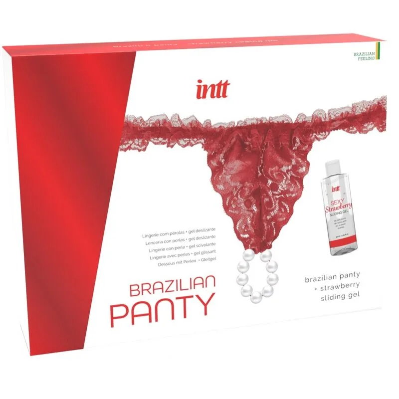 INTT Brazilian Red Lace Pearl Stimulation Thong with Strawberry Water-Based Lubricating Gel 50 ml