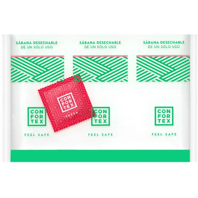 Confortex - Disposable Hygienic Fitted Sheet with Individual Packaging + Strawberry Flavoured Condom