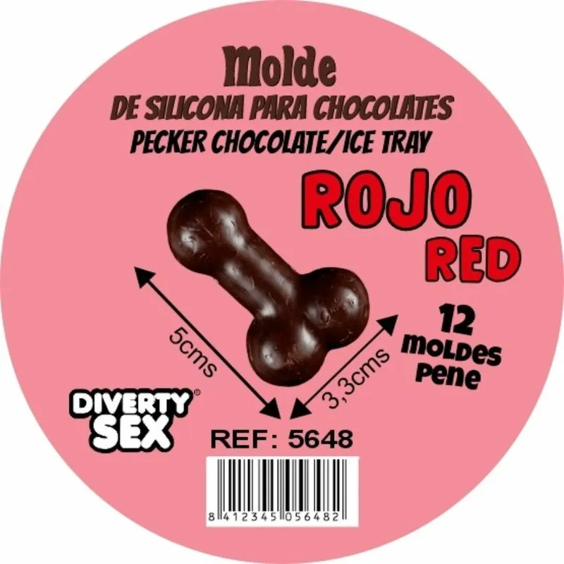 Diablo Picante - 12-Cavity Penis-Shaped Silicone Chocolate & Confectionery Mould with Hanging Loop, Red