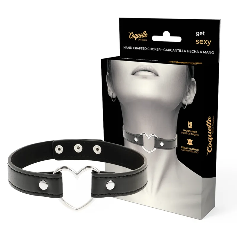 Coquette Chic Desire – Vegan Leather Heart Choker Collar Necklace for Women