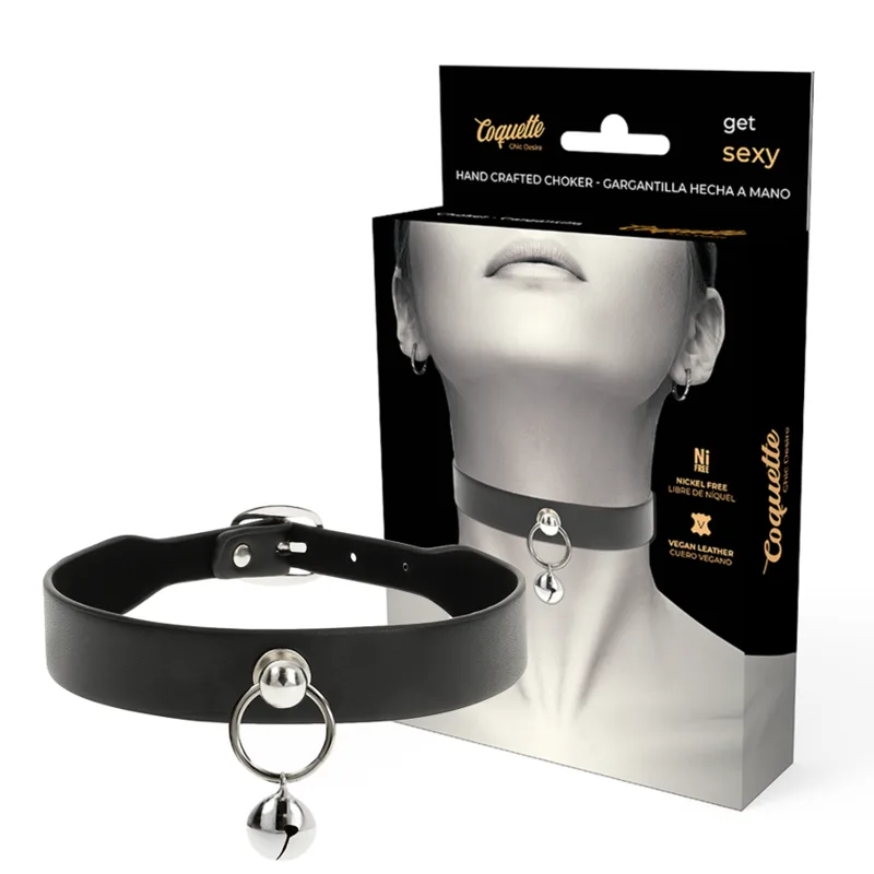 Coquette Chic Desire – Vegan Leather Adjustable Collar Necklace with Decorative Ring Detail