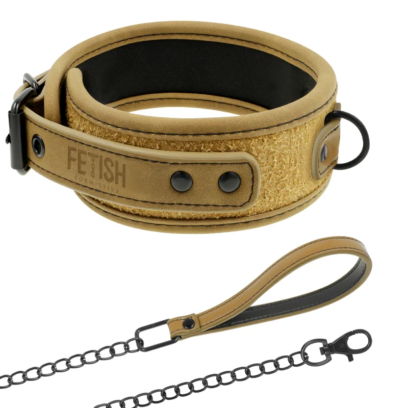 Fetish Submissive Origin - Neoprene-Lined Collar with Metal Chain and Wrist Restraints