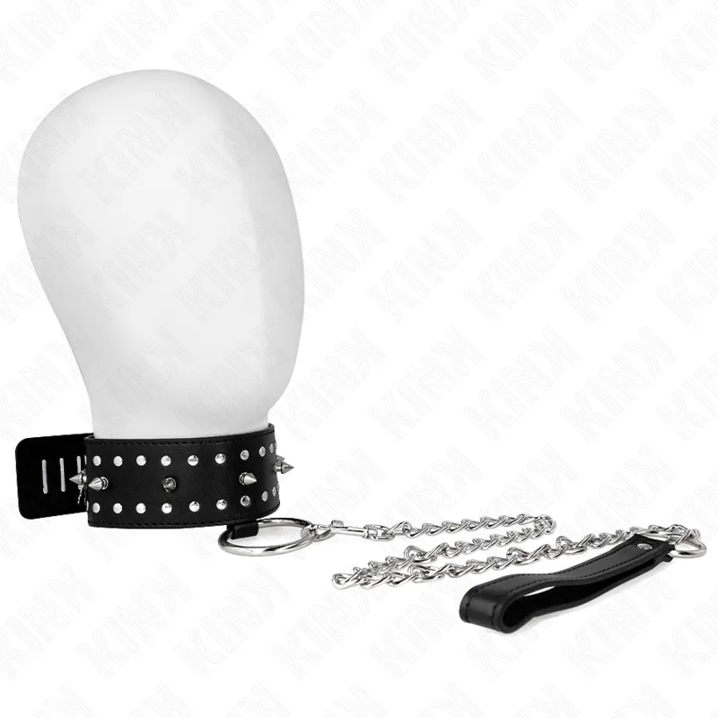 Kink Collar with Leash – 65 cm Detachable Lead, Silver Stud Detail, Adjustable 36–43 cm × 5 cm