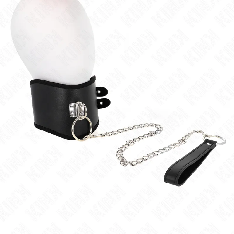 Kink Collar & Gag – Adjustable Wide-Band Bondage Collar with 65 cm Necklace Chain, 40–55 cm Strap, 10 cm Width