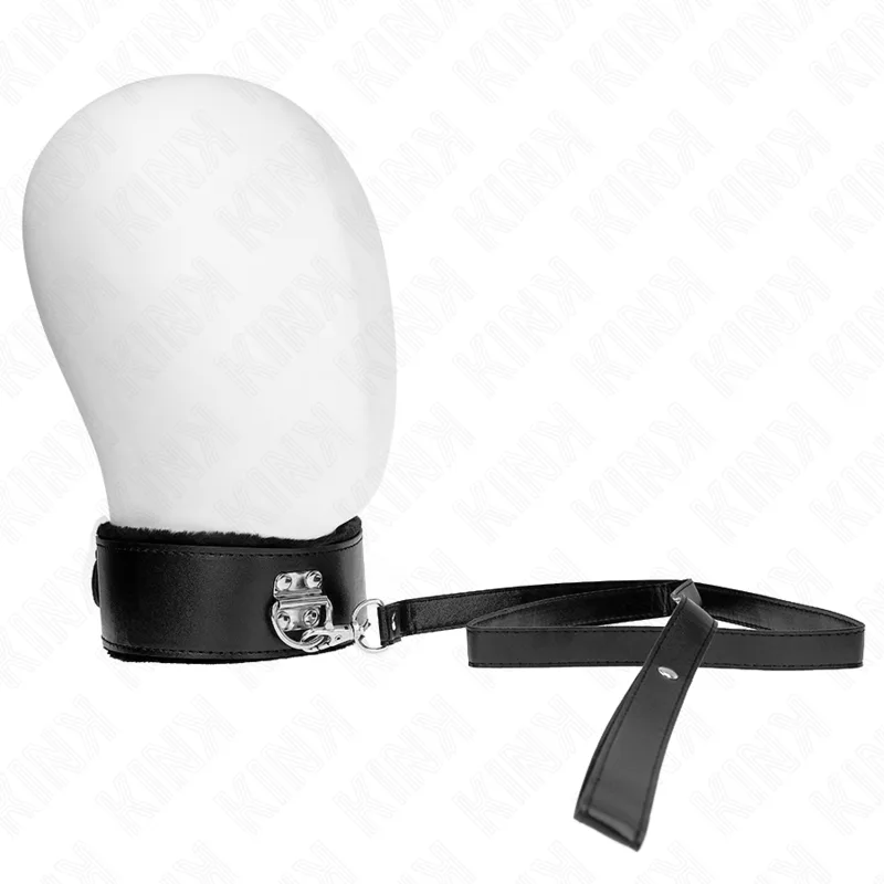 Kink - Adjustable Bondage Collar with 116 CM Leash | Silver Stud Detail | Model 4 | Black | 40–48 CM x 6 CM