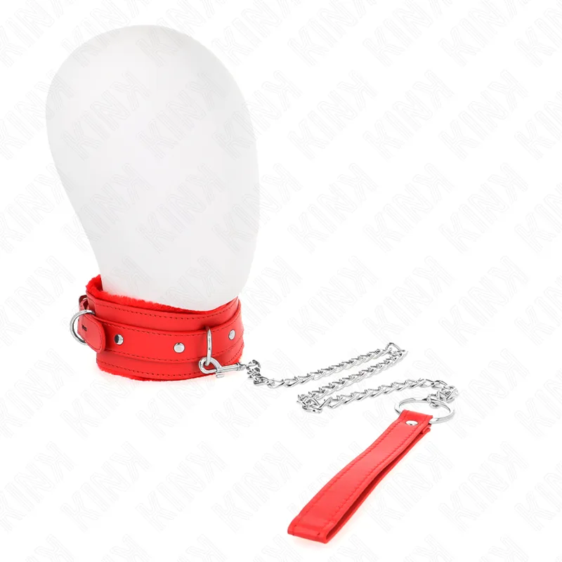 Kink Collar with Leash – Red Restraint Set, 65 cm Leash, Fits Neck 36–42 cm, 5.5 cm Wide Band