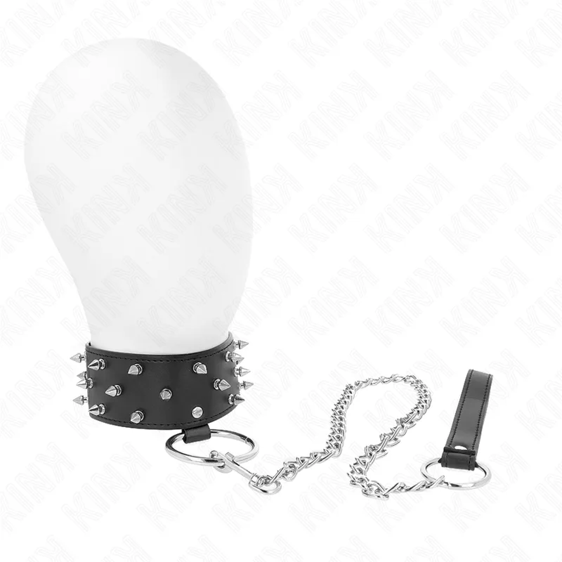 Kink - Collar Necklace with Leash 65 CM | Silver Stud Detail | Adjustable 36–43 CM x 5 CM | Model 5