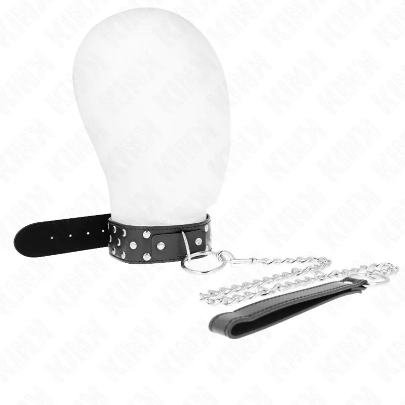Kink - Ring Rivet Strap Collar Necklace with Belt Buckle | 65 CM | Adjustable 36–50 CM | 3.8 CM Width | Black