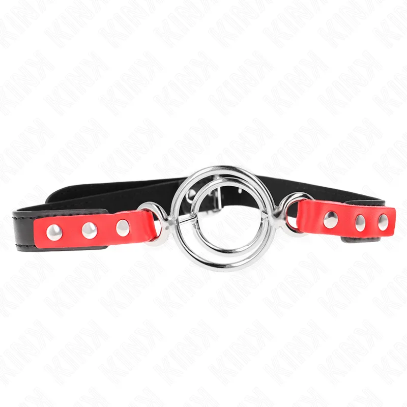 Kink Multiple O-Ring Gag – Red Bondage Restraint with 4 cm & 4.8 cm Rings | 38 x 56 cm Strap