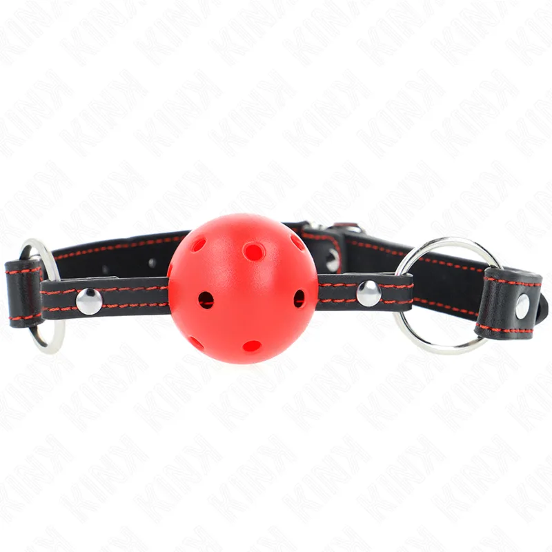 Kink Hollow Hard Red Ball Gag – Model 2 (65 mm Diameter, 2.5 cm Strap Width)