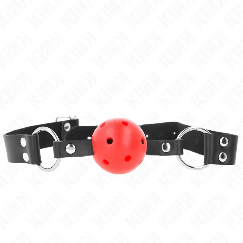 Kink Breathable Ball Gag – 4 cm Ball with Double Rivet Red Adjustable Strap (42–58 cm)