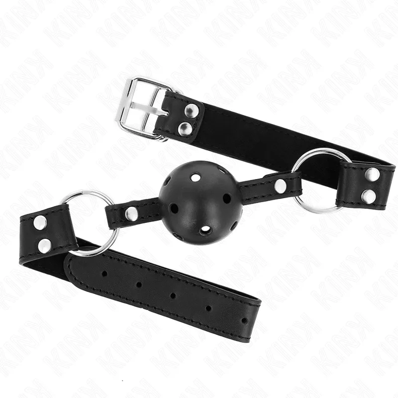 Kink Breathable Ball Gag with Double Rivet Strap – 4 cm Ball, Adjustable Black Leather-Style Strap