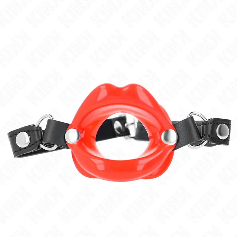 Kink Lip Gag with Red Leatherette Strap – 8 cm Gag, Adjustable 39–58 cm Strap