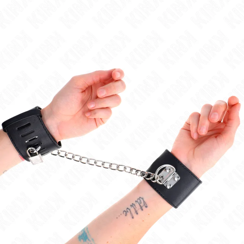 Kink Fixed Wrist Restraints with 30cm Chain and Padlock Closure – Adjustable Black Cuffs (16–23cm x 5.5cm)