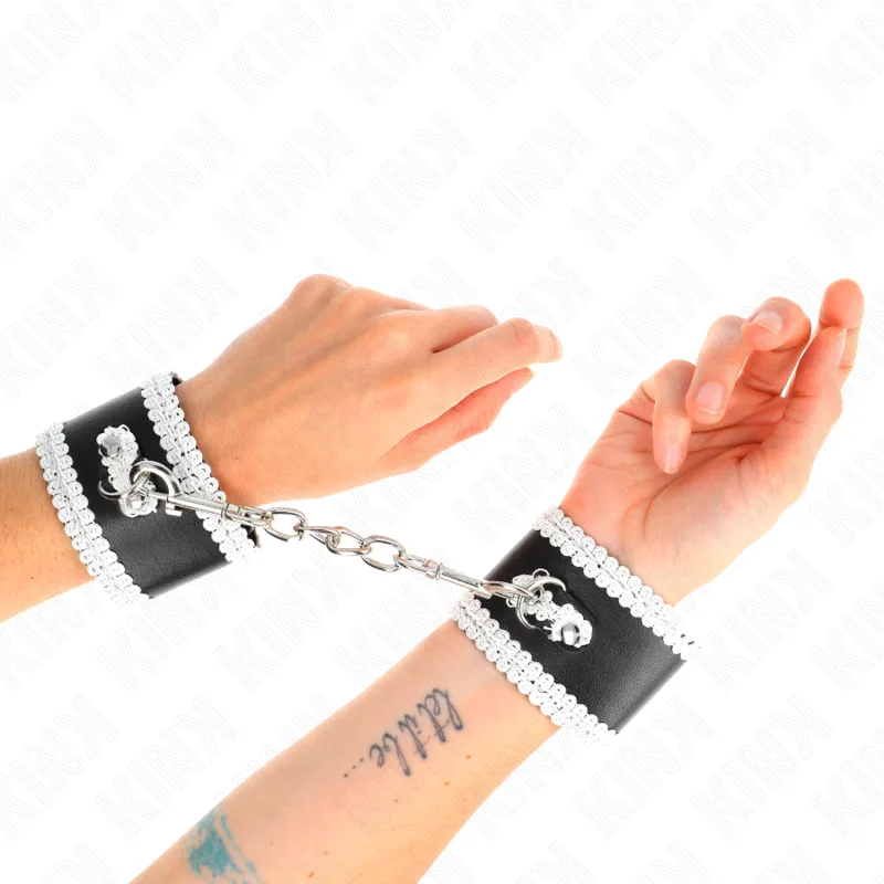 Kink Black Wrist Restraints with White Decorative Lace – Adjustable 20–23 cm x 5.5 cm