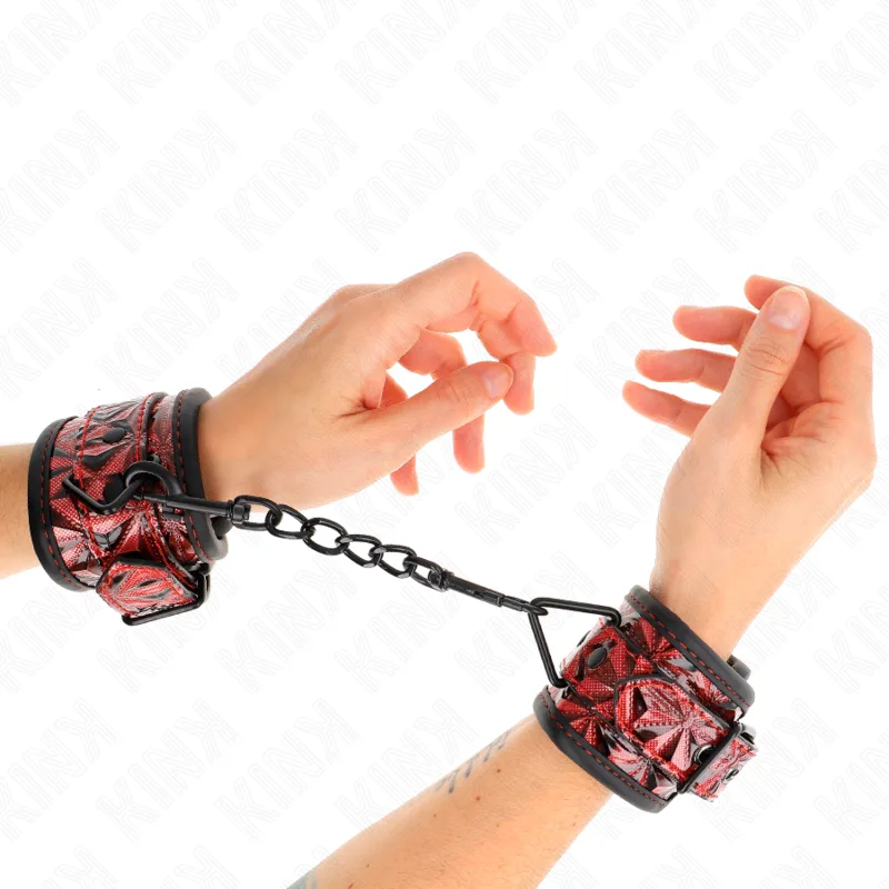 Kink Diamond Pattern Wrist Restraints - Dark Red Adjustable Cuffs (17–26 cm x 5.5 cm)