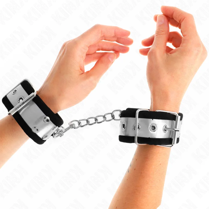 Kink Thin Wrist Restraints – Black & Silver Adjustable Cuffs 30 x 4 cm