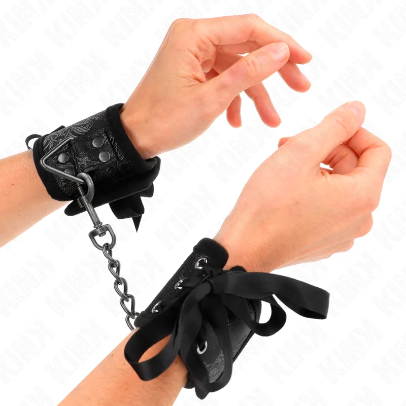 Kink Scandal Wrist Restraints with Black Lace Detail