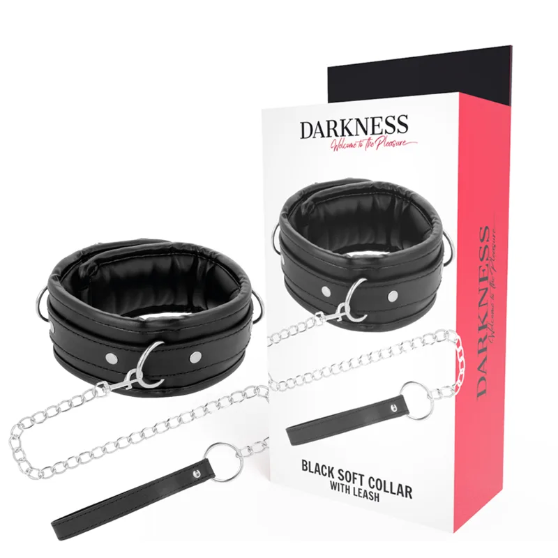 Darkness – Padded Leather Posture Collar with Chain Leash