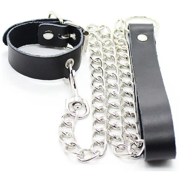 Ohmama Fetish – Anatomical Pendant Necklace with Leather Collar Strap and Metal Chain
