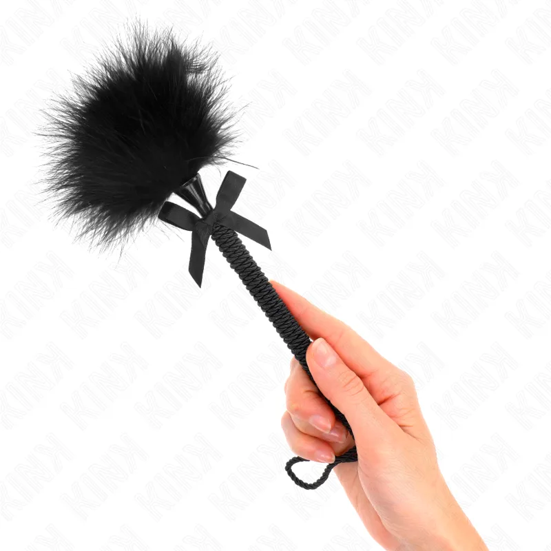 Kink Nylon Rope Wand with Tickle Feathers and Black Bow – 25 cm Sensory Teasing Tool