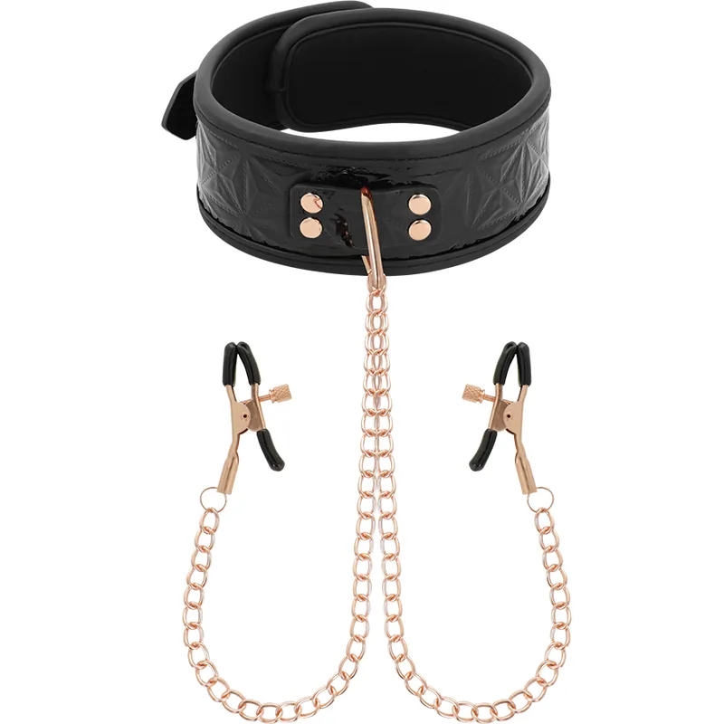 Begme Black Edition Neoprene-Lined Collar with Nipple Clamps and Chain