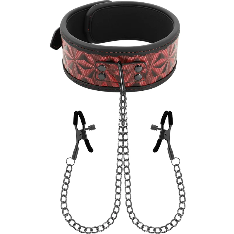 Begme Red Edition Neoprene-Lined Collar with Nipple Clamps and Chain
